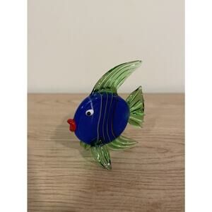 Small 2.25” Murano Style Art Glass Blue Green Fish Figurine READ